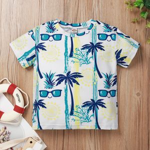 Cartoon Boy T-Shirt Kinderkleidung Sommer Kinder Coconut Glasses Print Kurzhülse Bottoming Shirt 210515