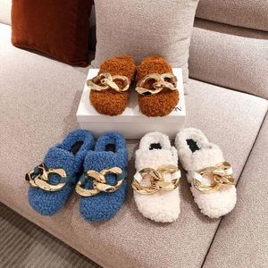 Half-Dull Slippers Baotou Style Wool Shoes For Autumn And Winter Women's Outer Wear Warm Lamb Flat-Bottomed Lazy Mules 70246 41502 36638 91210