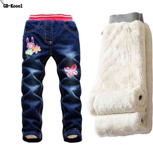 Mode Jeans für Mädchen Herbst Kinder Winter Leggings Jeans Baby Hosen Plus Samt Denim Hosen Elastische Mädchen Kostüm 210622