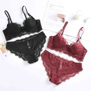 European Sexy Lace Ultrathin Bra Set Women Transparent BCD Cup Underwear WirelPush Up Bra and Panties Push Size 2 Piece Set X0526