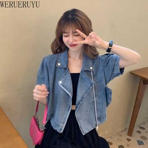 WERUERUYU Short Sleeve Denim Fashion Loose Casual Plus Size Long Jeans Jacket Vintage Coat Female Top 210608