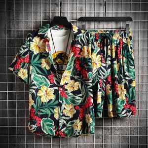Цветочный Пот оптовых-Mens Track Suit Set Флористические напечатанные Мужчины Устанавливает пляж Носить шт Набор летних мода одежда мужская пота костюма плюс размер XL XL X0503