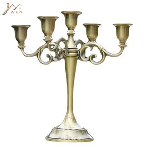 IMUWEN Silver/Gold/Bronze/Black 3-Arms Metal Pillar Candle Holders Candlestick Wedding Decoration Stand Home Decor Candelabra 210722