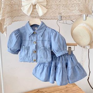 Moda bebê meninas roupas conjunto jeans blusa camisa e saia criança crianças vestuário conjunto boutique crianças vestuário atacado 210715
