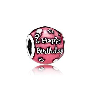 Passend für Original-Pandora-Armbänder. 20 Stück Silber-Charms-Perlen „Happy Birthday“, Emaille-Silber-Charms-Perle für Frauen, DIY-europäischer Halsketten-Schmuck