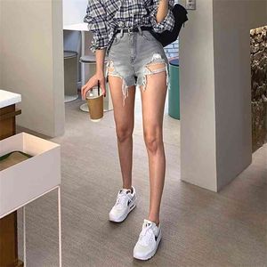 Hög midja denim byxor lösa shorts jeans kvinnliga våren rak stor storlek casual solid brett ben byxor streetwear jeans 210423