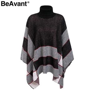 BeAvant Turtleneck cloak knitted sweater shrug female Oversize loose long pullover women jumper Winter tricot pull femme 210709