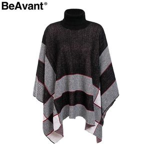 Beavant Turtleneck Cloak Camisola de malha de encolher de ombros Feminino Oversize Solto Longo Pulôver Mulheres Jumper Inverno Tricot Pull Femme 210709