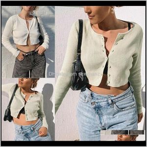 Kobiet Tshirt Summer Jesień Kobiety Koreańska Moda Sexy Z Długim Rękawem Open Front Button Up Knitting Cardigan Crop Top Short Swetry1 HCSR ZRAYQ