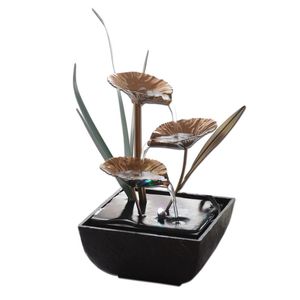 Dekorative Objekte Figuren Innenwasserbrunnen Lotusbrunnen Harz Handwerk Geschenke Feng Shui Rad Desktop für Home Office Teaho