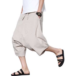 100% cotton high quality soft and comfortable men's loose cropped pants summer brand clothing Japanese Korean harem pants 210531