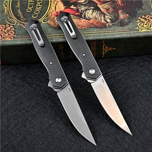 Nytillkomna fällkniv M390 Drop Point Blade Kolfiber+Stålplåtshandtag Utomhus EDC Fickknivar