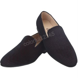 Vermelho escuro misturado preto veludo vestido sapatos homens mocassins handmade mocassim respirável assole de couro homem sapatos lisos