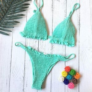 Sexig veckad bikinis kvinnor baddräkt badkläder kvinnlig bikini strand backless monokini 0023