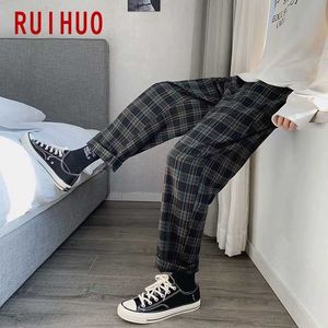 RUIHUO Pantaloni Harem a quadri Pantaloni da uomo Pantaloni da jogging Pantaloni casual da uomo Pantaloni sportivi alla caviglia Hip Hop Streetwear Cotone M-3XL 210616