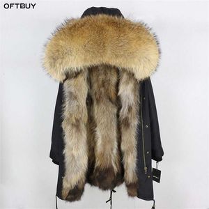 Real Fur Coat Winter Jacket Women Long Parka Waterproof Big Natural Raccoon Fur Collar Hood Thick Warm Real Fox Fur Liner 210927