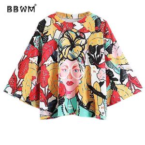 Summer Tropical Beauty Printed Women T-Shirt Loose Thin Sleeve Round Collar 210507