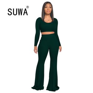 Solid Färg Tracksuits Kvinnor Två Piece Lounge Set Spring Street T-shirt Crop Tops + Jogger Byxor Passar Casual 2pcs Sexiga Outfits 210525