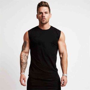 Cotton Gym Clothing Mens Workout Sleeveless Shirt Bodybuilding Tank Top Fitness Sportswear Mens Vests Muscle Singlets Tanktop 211120