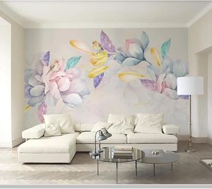壁紙Papel de Paredeエレガントな水彩画の手描きマグノリア花3D壁紙壁画、リビングルームの寝室の壁紙ホームの装飾