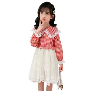 Nastoletnia Girl Dresses Plaid Wzór Dziewczyny Mesh Mesh Dzieci Sukienka Koronki Kostium Dla Dziewczyn 6 8 10 12 14 210528