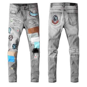 high 23ss Pantss hip-hop street fashion brand jeans retro torn fold stitching men's designer motorcycle riding slim pants Jeanss size 28~40