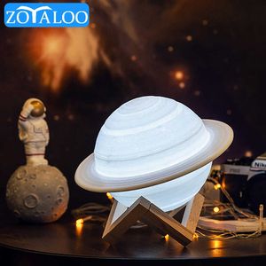 Drukowanie 3D Saturn Moon Lampa Night Light Touch / Pat Control 16 Kolory Zdalne Prezenty Dekoracje sypialni Y0910