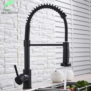 Czarny Multi-Color Kitchen Faucet Dual Water Tryb Spout Pull Down 360 Rotacja Kran Montaż Mikser Wody Cold Tap 211108