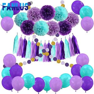 55pcs/Set Artificial Paper Flower Pompoms Decor Birthday Latex Balloons Decoration Mermaid Party Baby Shower Boy Girl Favors 210408
