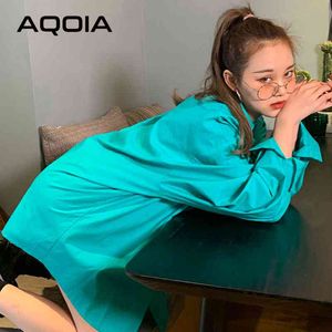 Chic Korean Style Solid Färg Kvinnor Blus Lös tröja Långärmad Knapp Kvinnor Toppar Sommar Plus Storlek Kvinna Tunika SHIRTS 210521