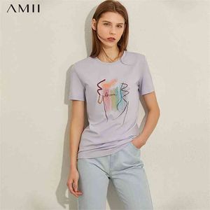 Minimalismus Frühling Sommer Abstrakte Druck Design Frauen T-shirt Mode Oneck Lose Kurze Ärmel Weibliche Tops 1110 210527