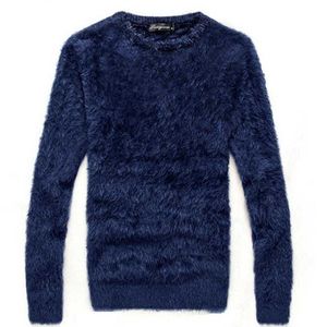 Suéter masculino outono e inverno grosso mohair manga comprida pulôver de malha com decote em O/moda quente fino fino grosso quente suéter masculino Y0907