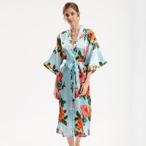 Kvinnors Sleepwear Kvinnor Casual Sliky Satin Floral Printing Kimono Robe Gown Nattkläder Bröllop för Brudtärna Brudblomma Flicka