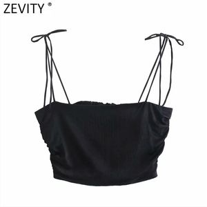 Kobiety Spaghetti Pasek Czarny Biały Kolor Chic Camis Cysterna Panie Lato Powrót Elastyczna Plisowana Krótkimi Sling Crop Tops LS9070 210416