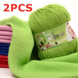 1PC 2PC X50g Multi Color Cotton Silk Knitting Yarn Soft Warm Baby Yarn For Hand Knitting Baby Clothing Doll Y211129