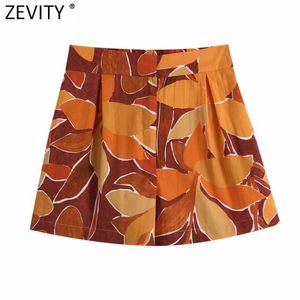 Zevity Women Tropical Leaves Print Pleat Design Bermuda Shorts Female Chic Bohemian Style Casual Pantalone Cortos P1092 210603