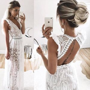 Swimwear Cover Up Women White Lace Tunika Plażowa Sukienka Odzież Bez Backless Kostium Kąpielowy Crochet Bikini Pływacki Kobiety