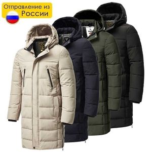 Nowe Mężczyźni Zima Plus Długi Ciepły Gruby Kaptur Parkas Kurtka Płaszcz Jesień Znosić Stroje Klasyczna Wiatroszczelna Pocket Parka 211129