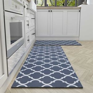 PU kitchen Floor Mats Waterproof Oil-proof Non-slip PVC Thickened Bathroom Rug Long Washable Living Room Bedroom Entrance Carpet 211204