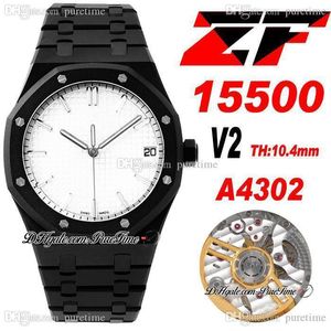 ZF V2 Extra-Thin CAL A4302 Автоматические мужские часы 41-мм DLC All Black Whtie Textured Dial Bracelet из нержавеющей стали Super Edition Watch Swiss Hand Set Ptpa Pure C3