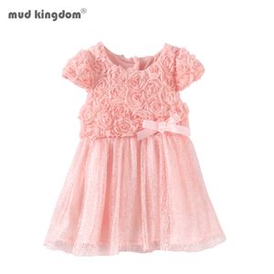 Mudkingdom neonata vestito fiore pizzo fiocco manica corta festa principessa autunno vestiti per bambini 210615