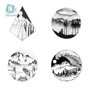 Black Triangle Tattoo Temporary Tatoo For Women Geometric Body Arm Art Tattoos Stickers Planet Water Transfer Tree Mountain Pattern