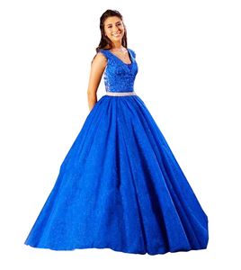 2022 Projektant Perły Belt Prom Dress Formalne Imperium Waist A-Line Koronki V-Neck V Backless Princes Suknie wieczorowe Nosić imprezę specjalną okazję