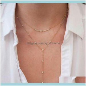 Necklaces & Pendants Jewelrygold Color Long Lariat Chain Cz Station Bezel Link Sparking Charm Pendant Y Women Sexy Fashion Jewelry Tiny Neck