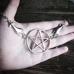 Pendant Necklaces Fashion Pentagram Witch Hand Satanic Symbol Necklace Unisex Amulet Jewelry Party Gift For Women Men Gothic Wiccan