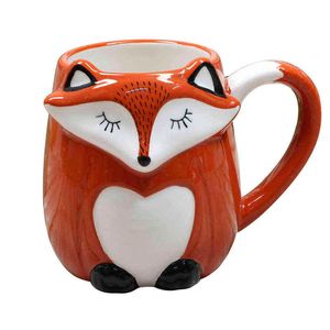 500ml Keramik Kreative Kaffeetasse Nette Tier 3d Fuchs Große Kapazität Cartoon Frühstücksmilch Trinkbecher und Tassen G1126
