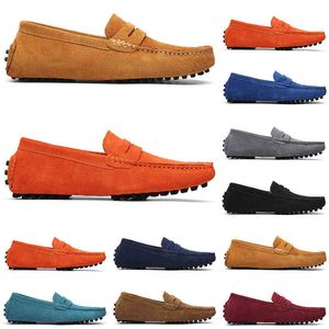 Sapatos 2022 Executando Alta Qualidade Não-marca Homens Black Light Azul Vinho Vermelho Cinza Laranja Verde Marrom Mens Deslizamento no Sapato de Couro preguiçoso Tamanho 38-45Outdoor Jogging