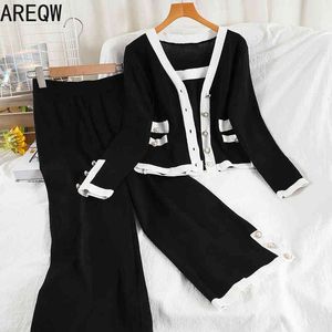 V926 Product Spring and Autumn Fashion Suit Short Coat Bottoming Suspenders Wide-leg Cropped Trousers Three-piece Suit Women 210507