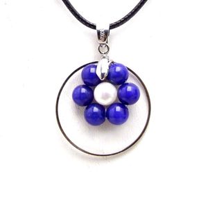 Hängsmycke Halsband Fashion mm Metall Rund halsband för kvinnor med naturlig vit pärla och blå jade Cord chokers smycken