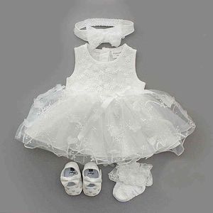 4pcs / set baby sommar klänning spädbarn flickor prinsessan dop dop klänning klänning party bröllop 0 3 6 9 månader baby klänning outfits g1129